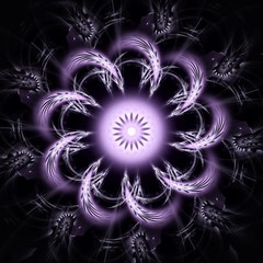 Abstract violet flower with shiny light over black background