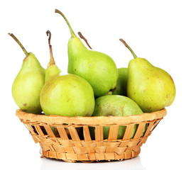 Pears in basket, isolated on white