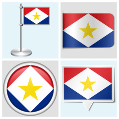 Saba flag - set of various sticker, button, label and flagstaff