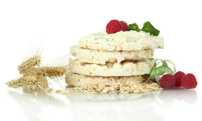 Tasty crispbread with berries, isolated on white