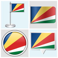 Seychelles flag - sticker, button, label and flagstaff