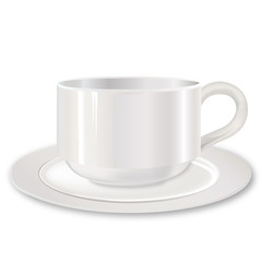 China white cup with saucer. Blanck mug vector illustration.