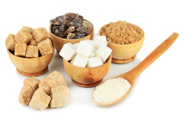 Different types of sugar isolated on white