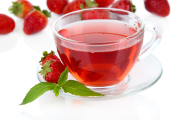 Delicious strawberry tea isolated on white