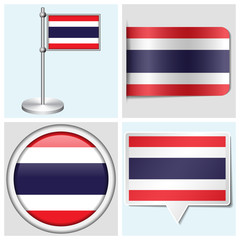 Thailand flag - sticker, button, label and flagstaff
