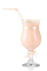 Tasty yogurt with marshmallows, isolated on white