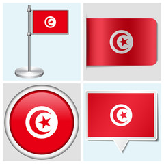 Tunisia flag - sticker, button, label and flagstaff