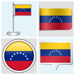 Venezuela flag - sticker, button, label and flagstaff