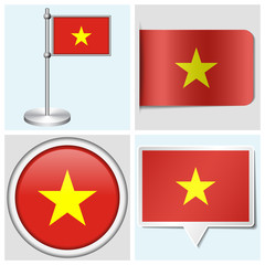 Vietnam flag - sticker, button, label and flagstaff