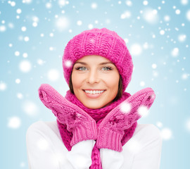 woman in hat, muffler and mittens