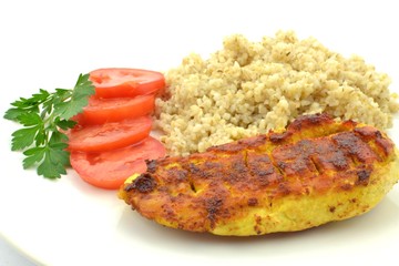 fried chicken breast fillet with grits and tomato © robert6666
