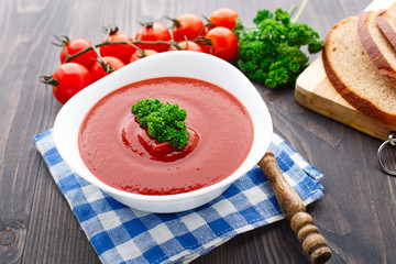 Tasty tomato soup with herbs
