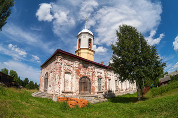 Christian orthodox church in Novgorod region, Russia. Fisheye