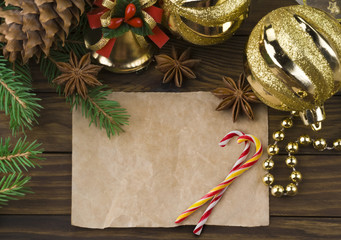 Christmas decoration over old wood background
