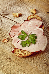 bread with sliced pork ham 