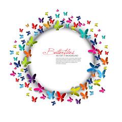 Greeting card - Paper Butterflies and circle - place for text -