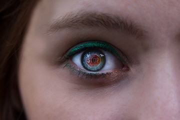 stop sign eye reflection woman