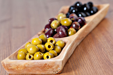 Variety of green, black and mixed marinated olives