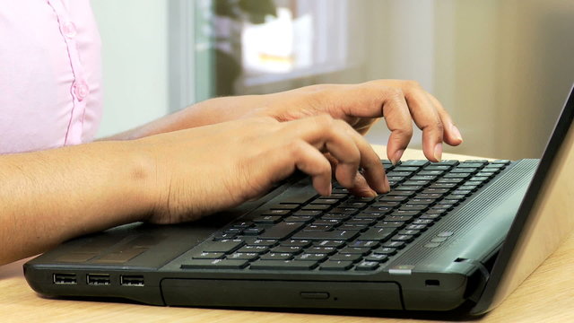 Close Up Hands Ethnic Female Using Laptop Keyboard