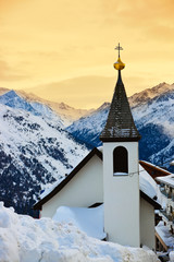 Church at mountains ski resort Solden Austria