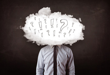 Business man cloud head with question and exclamation marks