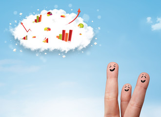 Happy finger smiley with graph cloud icons in the sky