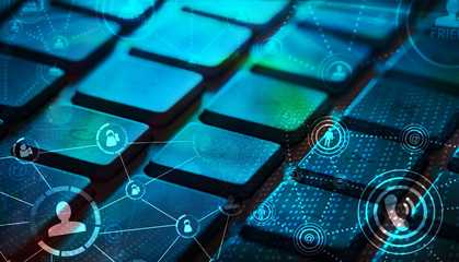 Keyboard with glowing social network icons