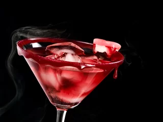 Crédence de cuisine en verre imprimé Cocktail Cocktail Halloween sanglant rouge, gros plan