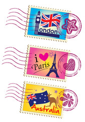 Country stamps icon collection
