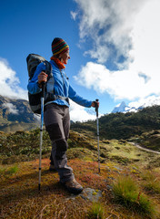 Hiker on the trek in Himalayas, Khumbu valley, Nepal