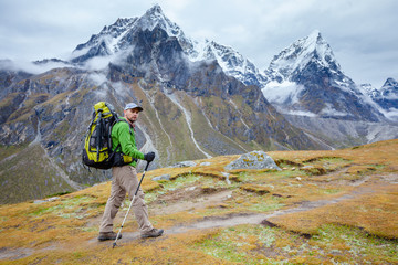 Fototapeta premium Hiker on the trek in Himalayas, Khumbu valley, Nepal