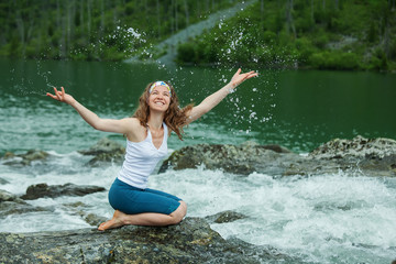 Beautiful mountain lake with reflection of nearest mountains