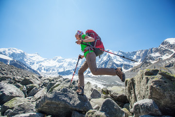 Hiker near Belukha Mountain, the highest in Siberia