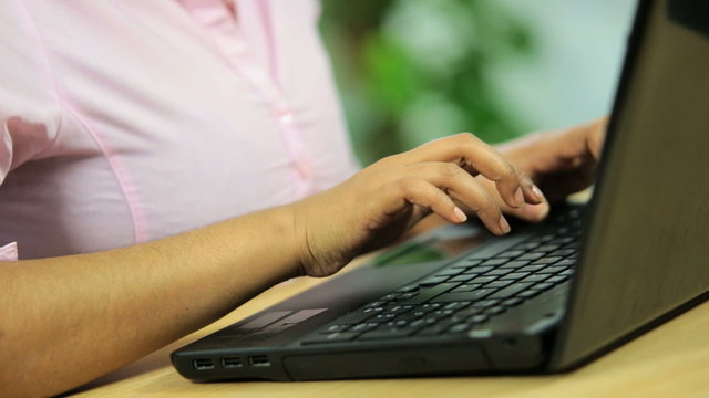 Asian Indian Businesswoman Using Laptop Hands Only