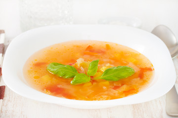 vegetable soup in plate