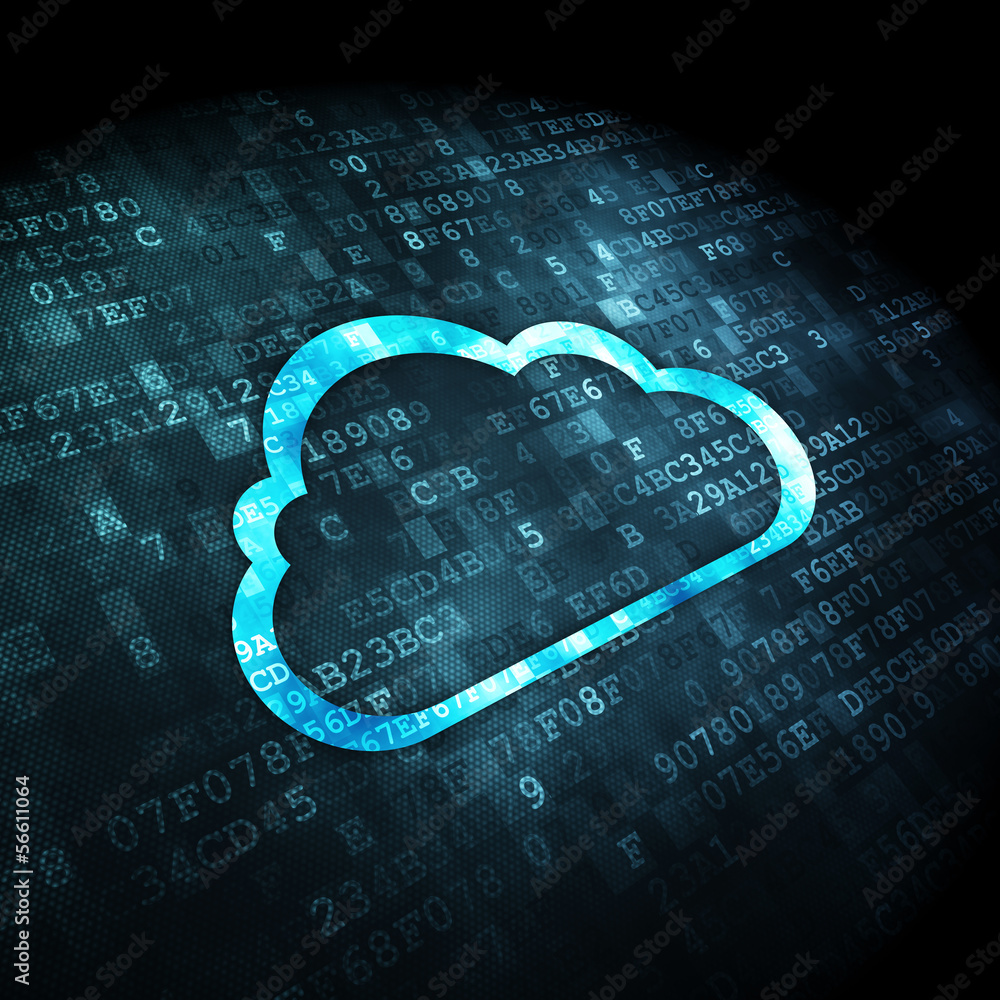 Poster cloud computing concept: cloud on digital background