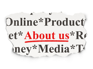 Advertising concept: About Us on Paper background