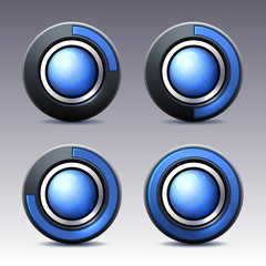 Blue button with digital timer. Vector.