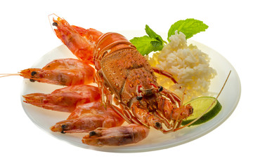 Spiny lobster, shrimps and rice