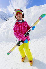 Ski, skier, winter - lovely girl has a fun on ski