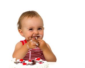 baby with birthday cake