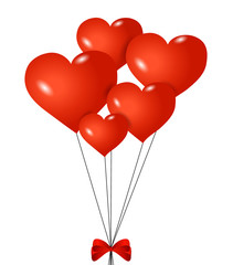 Red heart-shaped balloons with ribbon