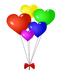Red heart-shaped balloons with ribbon isolated