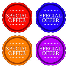 Special offer stickers in 4 colors isolated