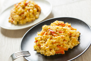 risotto with red pepper, healthy vegan food
