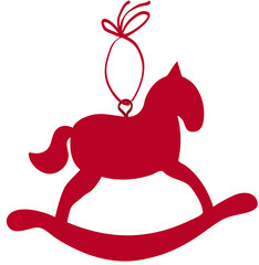 noel petit cheval a bascule rouge