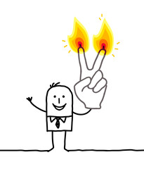 man with two burning fingers