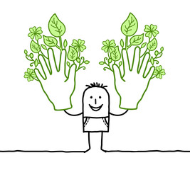 man with two big green hands