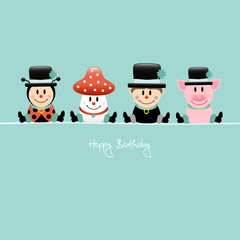 Birthday Ladybug, Fly Agaric, Chimney Sweeper & Pig Retro