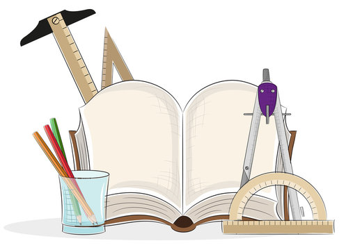 open book with school supplies clip art preview